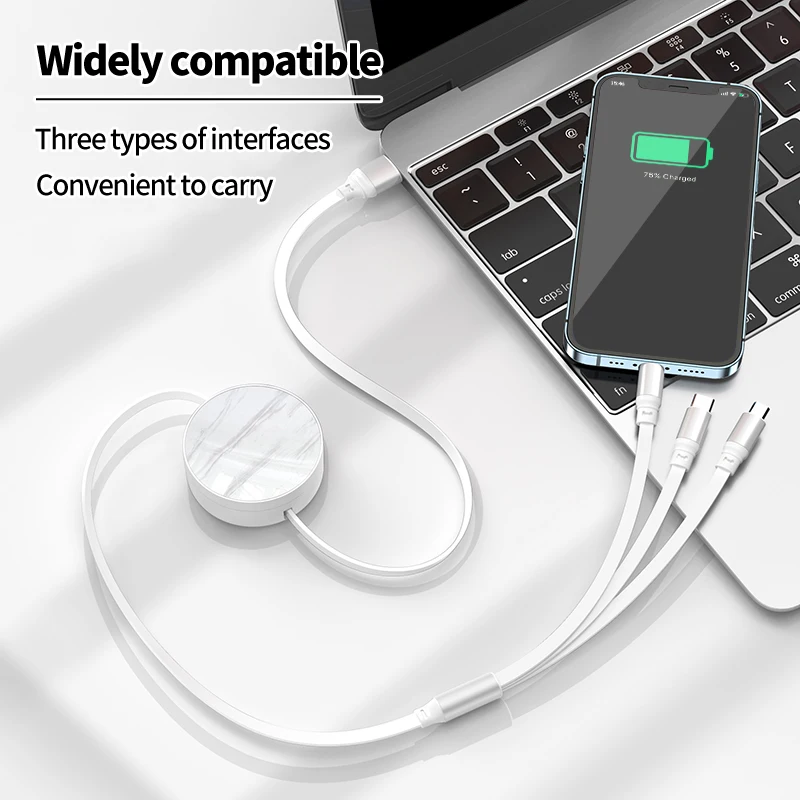 Cable de carga rápida USB 3 en 1, Cable de datos retráctil 6A/66W tipo C para iPhone, Xiaomi, Huawei, Oppo, POCO - imagen 5