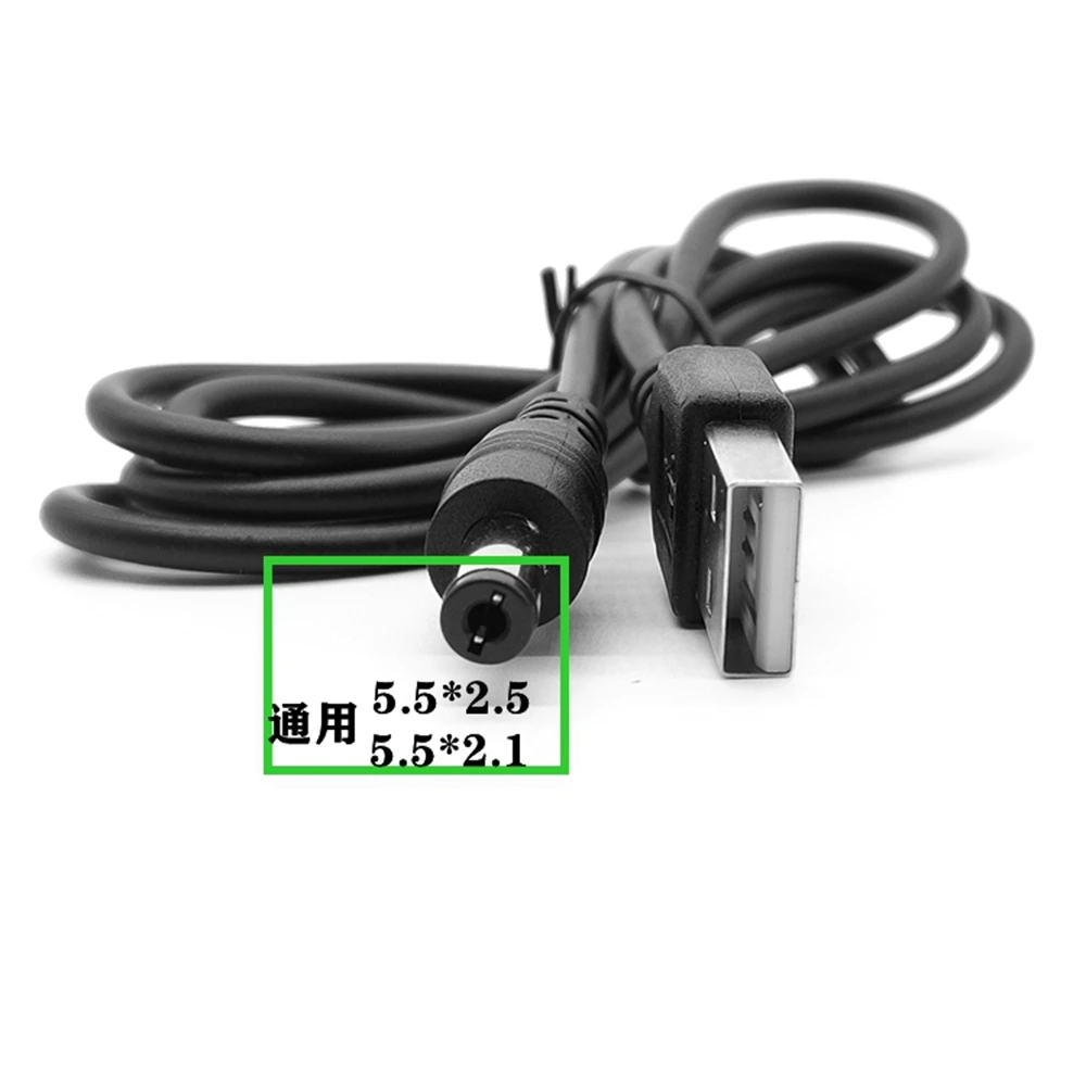 Puerto USB negro 5V 5,5*2,1mm DC barril enchufe del cable de alimentación, adecuado para pequeños dispositivos electrónicos con un cable de extensión USB de 1m - imagen 3