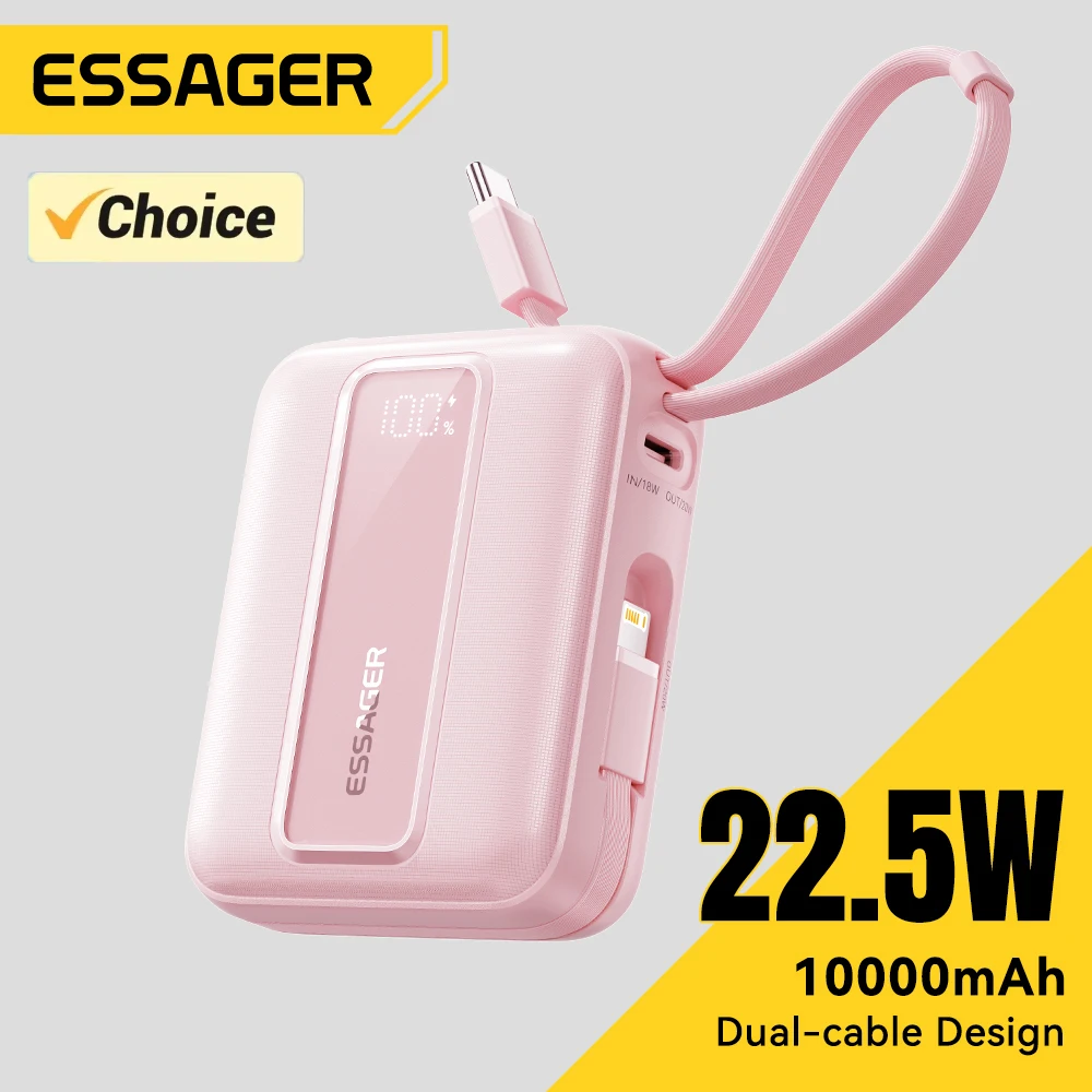 Essager Mini banco de energía con Cables 20000mAh PD 22,5 W batería externa de carga rápida para teléfono Xiaomi Huawei iPhone 16 15 14 Pro - imagen 2