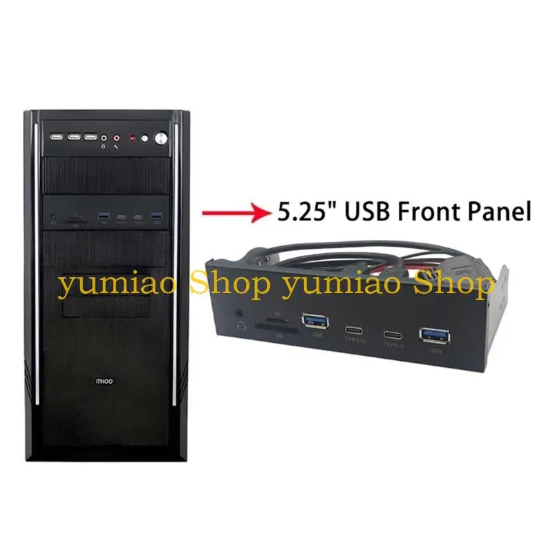 587b Industrial 5.25 pulgadas USB3.2 Gen1 Panel frontal Hub 5Gbps 19PIN A USB A Puerto Tipo C y Puerto Auditivo y Reader - imagen 3