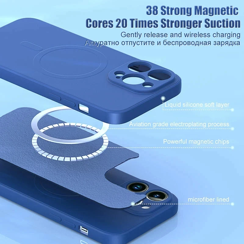 Funda magnética de silicona líquida de lujo para iPhone 11, 13, 12, 14, 15 Pro Max Plus, Magsafe, accesorios de cubierta de carga inalámbrica - imagen 3