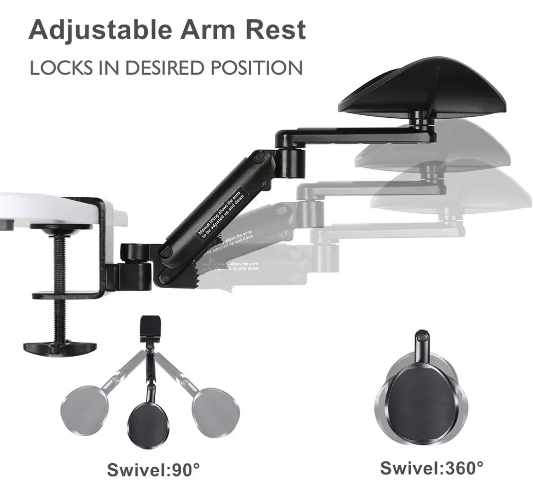 Reposabrazos giratorio ergonómico para escritorio de ordenador, soporte para brazo, alfombrilla de ratón de Metal ajustable, reposabrazos para muñeca, mesa con abrazadera para hombro y mano - imagen 3