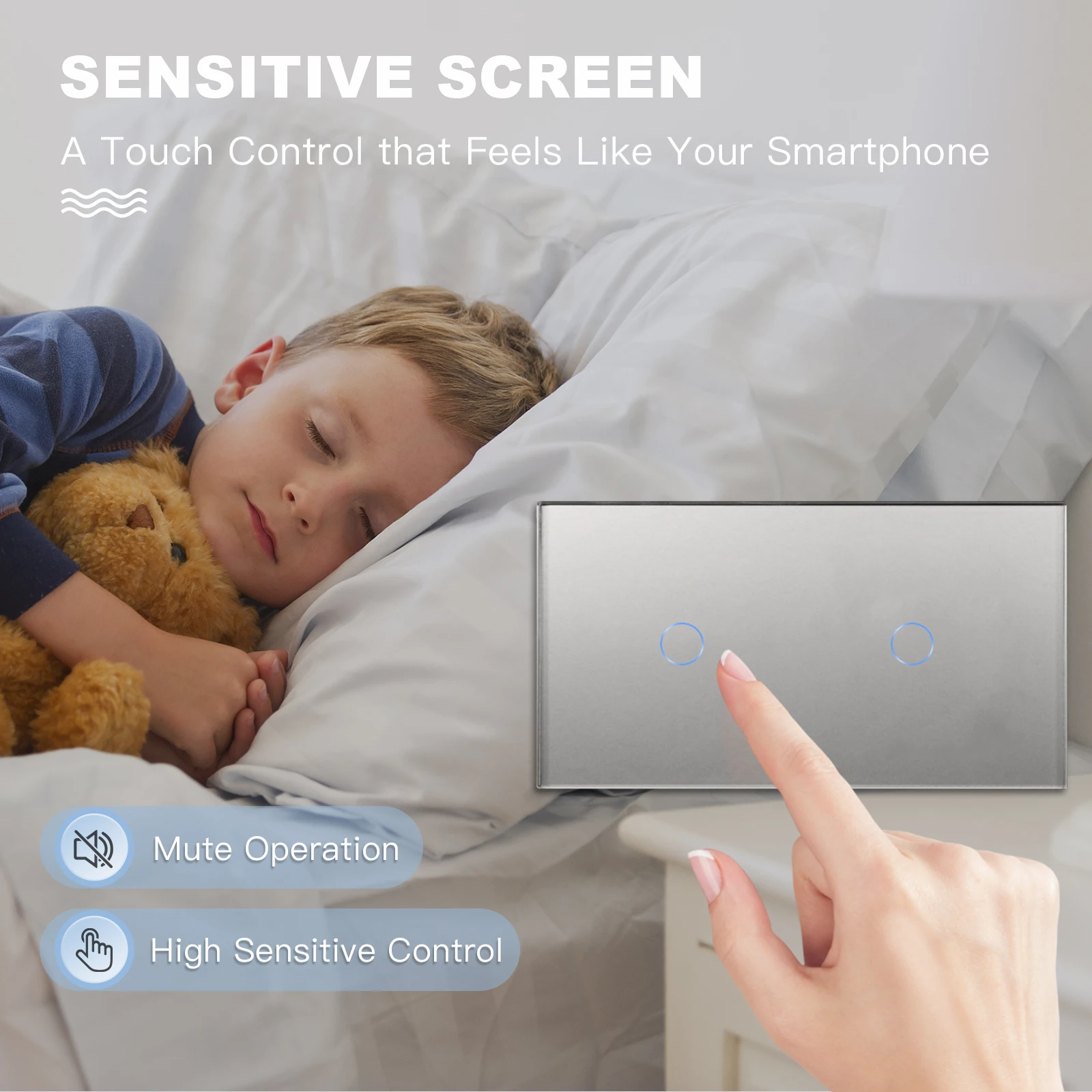 BSEED-interruptores de luz doble con Sensor táctil, interruptor de pared de cristal, 2 entradas y 1 vía, luz negra oscura, blanco, negro, dorado, 300W/Gang - imagen 4