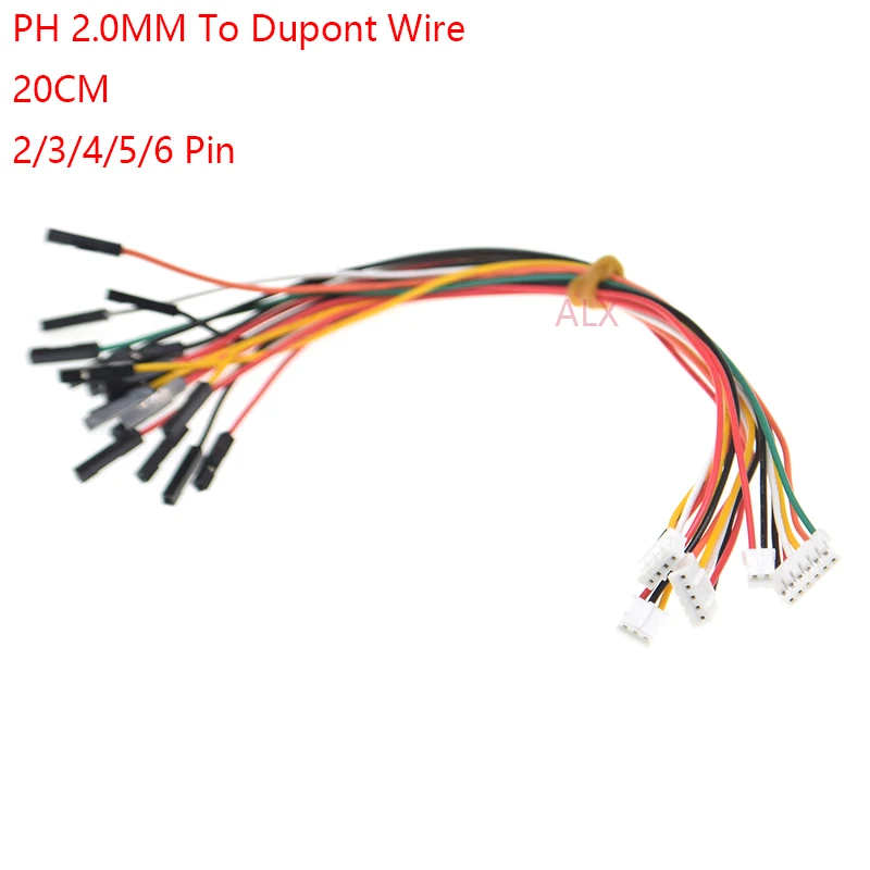 Cable de Terminal electrónico de doble cabezal, 10 piezas, PH2.0, hembra a hembra, PH 2,0 a Dupont 2/3/4/5/6P, 2 pines de longitud, 20CM, 2,0mm