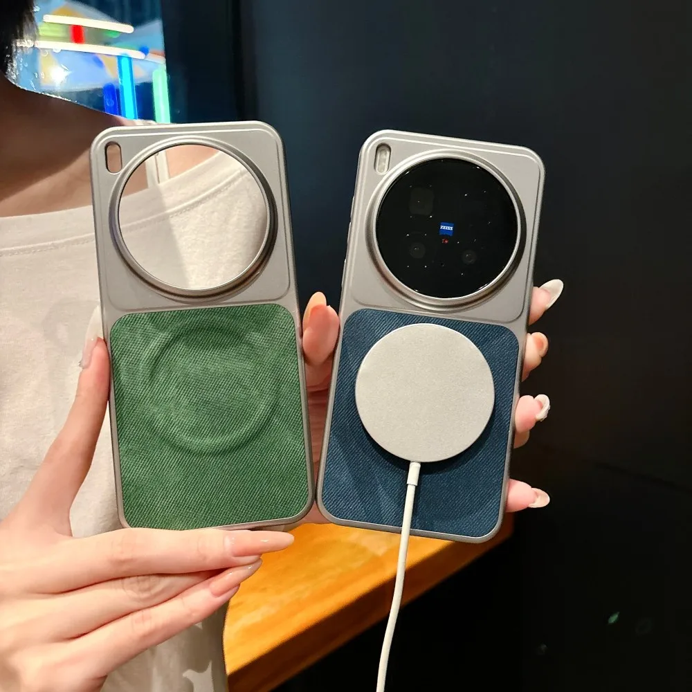 Para VIVO X300 Pro funda de lujo de piel de vaquero funda protectora trasera de carga inalámbrica magnética para VIVO X300 X300Pro Shell - imagen 3