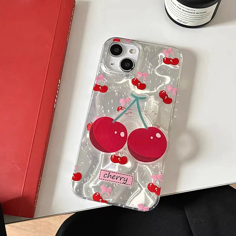 Funda con soporte de cereza con lazo para Motorola Moto EDGE 50 Fusion 60 Pro 60S 50 Ultra G15 G05 E15 G34 G45 G35 G60 G75 G84 G54 G56 G86 - imagen 3