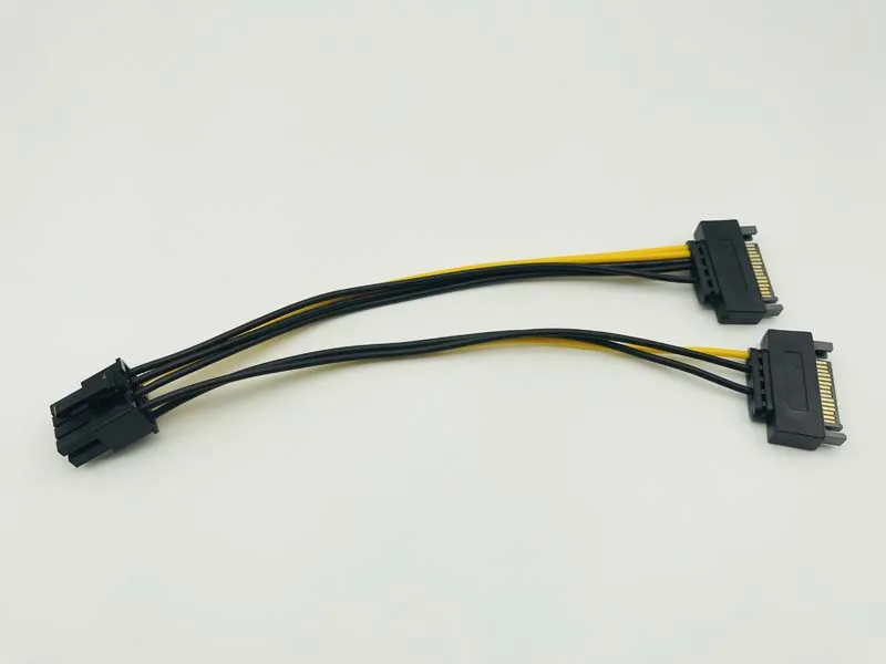 Tarjeta de vídeo Dual SATA de 15 pines a 8 pines (6 + 2), Cable de suministro PCIE SATA de 8p a SATA, Cable adaptador de corriente de 20cm para minería de Bitcoin