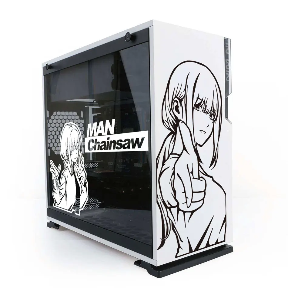 Pegatinas de vinilo de Anime Chainsaw Man para carcasa de PC, calcomanías de decoración de dibujos animados con personalidad para chasis de computadora de juegos Atx, fácil de quitar - imagen 3