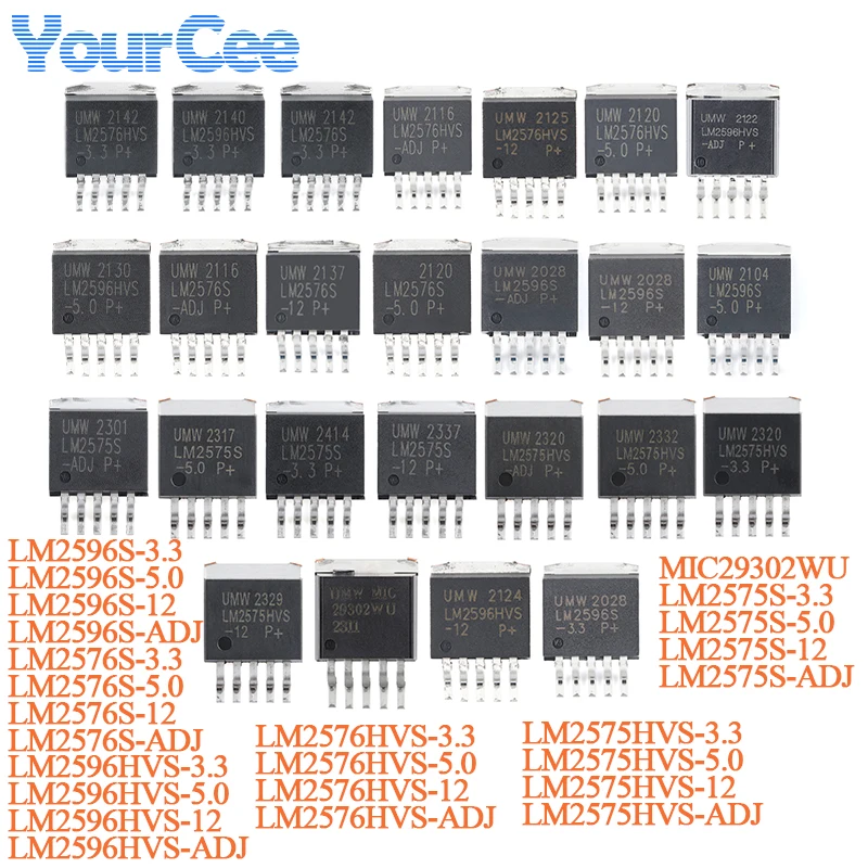 5 uds LM2576HVS LM2576HVS-5.0 LM2596HVS LM2576HVS-12 LM2576S LM2596S-3.3 LM2596S-ADJ 12 5,0 3,3 TO-263-5 DC-DC Chip regulador