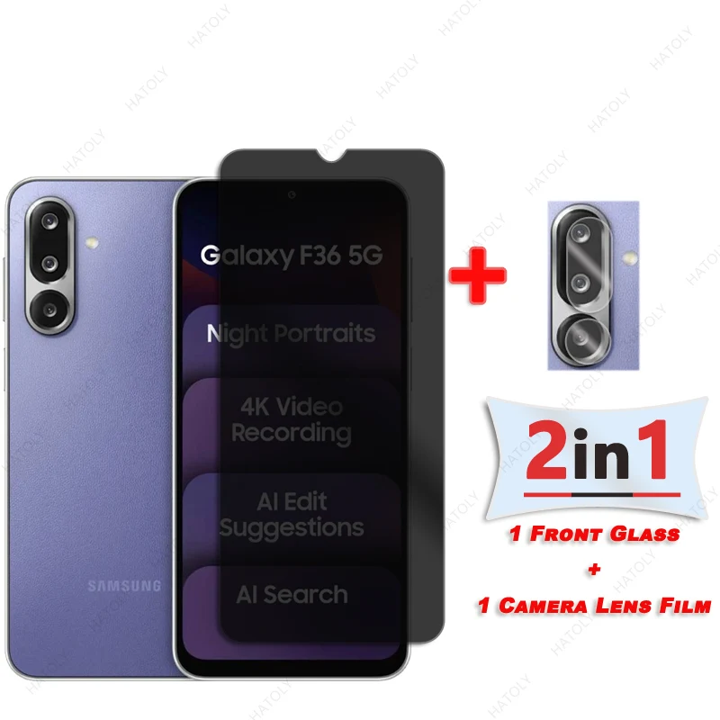 Protector de pantalla de privacidad para Samsung Galaxy F36 vidrio para Samsung F36 Protector de lente de cámara de vidrio antiespía vidrio antideslumbrante - imagen 2