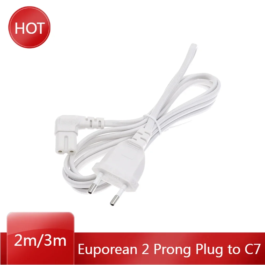 Euporean UE enchufe de 2 clavijas a IEC320 C7 figura 8 adaptador de ángulo Cable de extensión de alimentación para Samsung Philips Sony LED TV - imagen 2