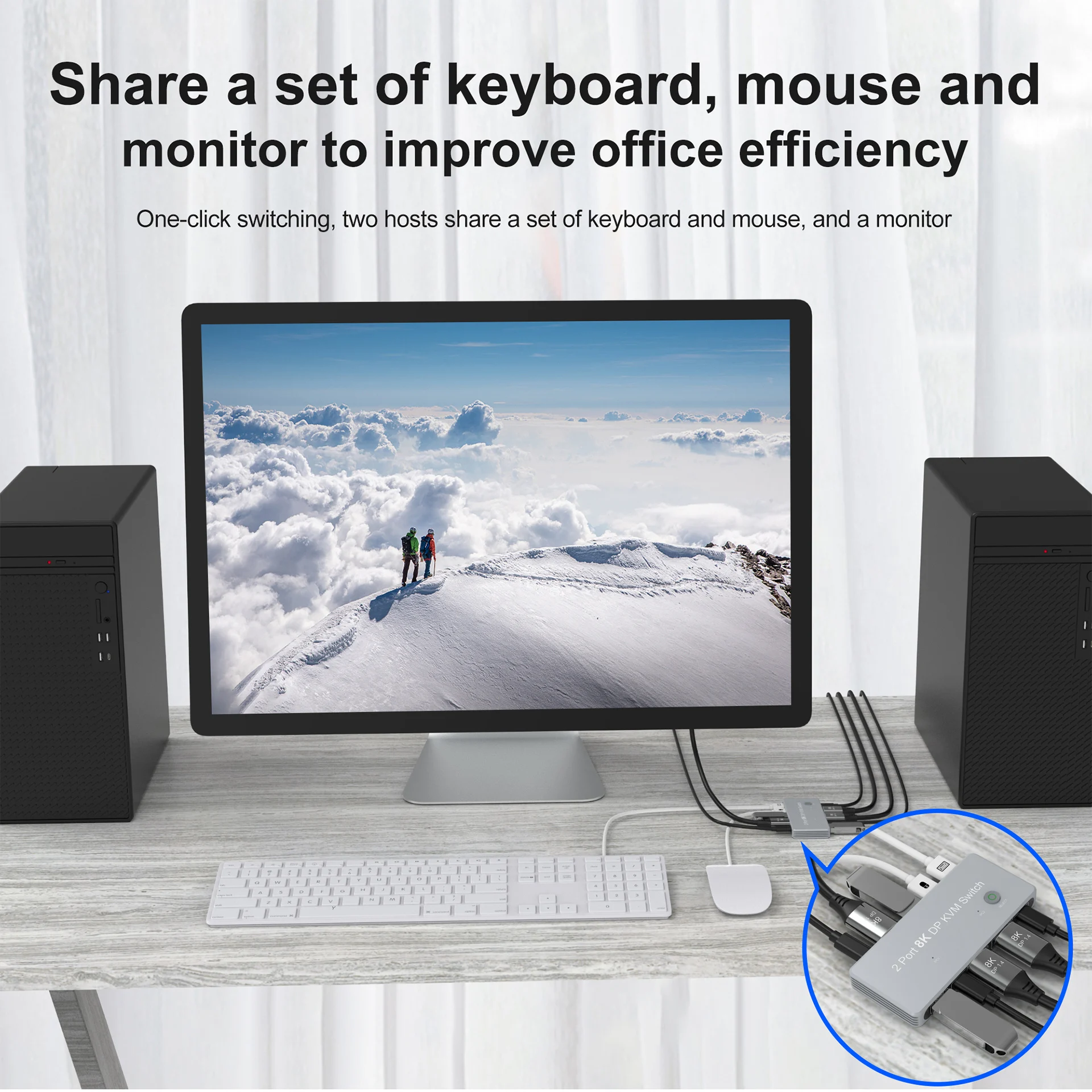 DisplayPort Dual USB KVM Switch 2 DP en 1 DP Out entradas mixtas DP 2 puertos 8K 60Hz 4K 144Hz KVM Share 1 Monitor para PC portátil DELL - imagen 4