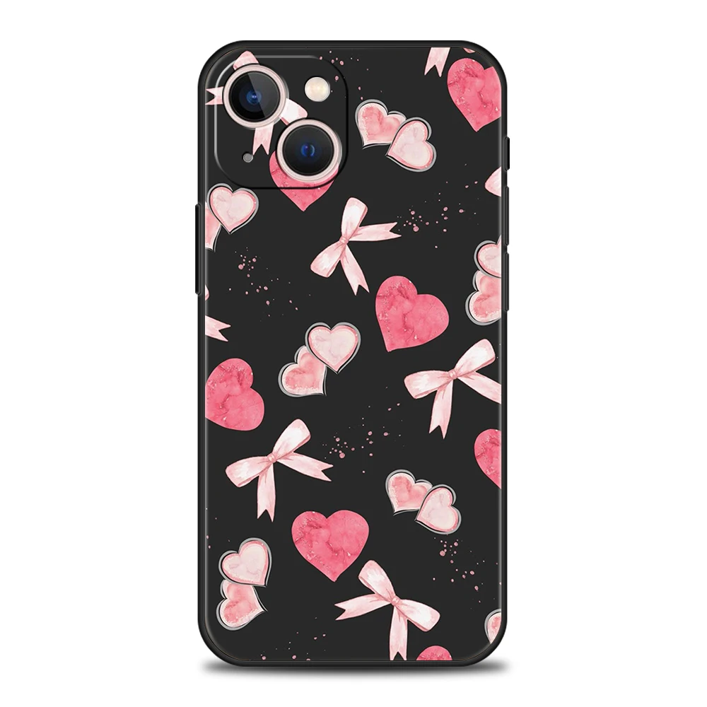 Funda de teléfono suave de TPU de lujo para iPhone 17 Air 16E 16 11 15 14 Pro MAX 12 13 7 8 Plus X XR XS SE 2022, bonita funda con lazo de corazón rosa - imagen 2