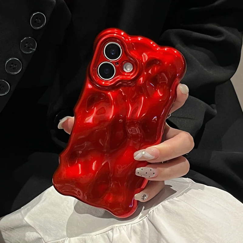 Funda de teléfono de TPU con ondas de agua y ondas rojas a la moda para iPhone Air 11 12 13 14 16 17 Pro Max 15 Plus, funda trasera de silicona anticaída - imagen 2