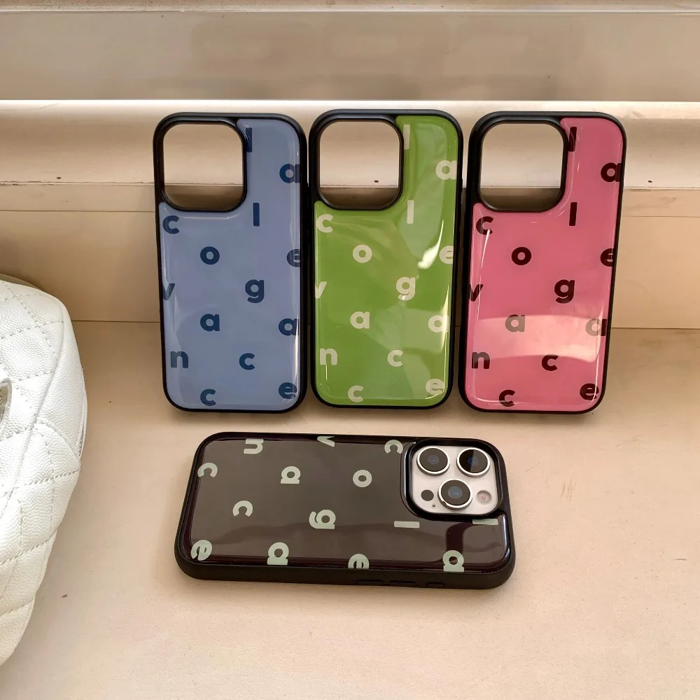 Funda de teléfono coreana INS Color puro simplicidad letras en inglés a prueba de golpes para iPhone17 16 15 14 13 Pro Max funda trasera para teléfono Capa