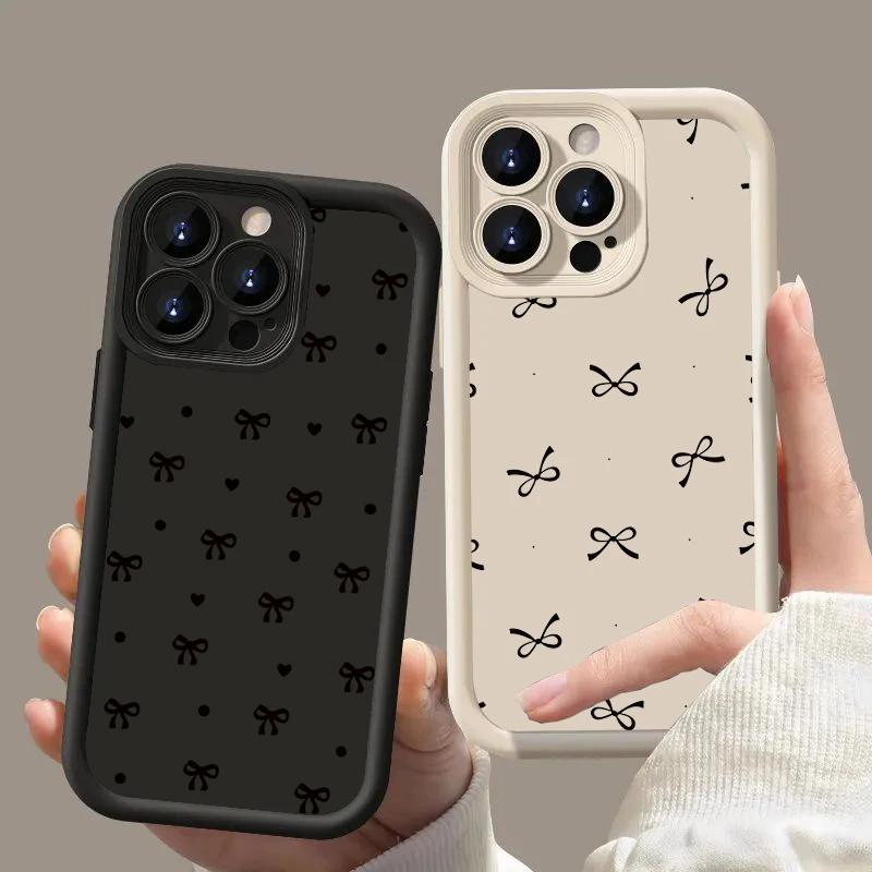 Funda de teléfono suave de silicona con lazo negro para iPhone 11 12 13 14 15 16 Pro Max 16E X XS XR 7 8 Plus SE2 cubierta trasera de parachoques a prueba de golpes