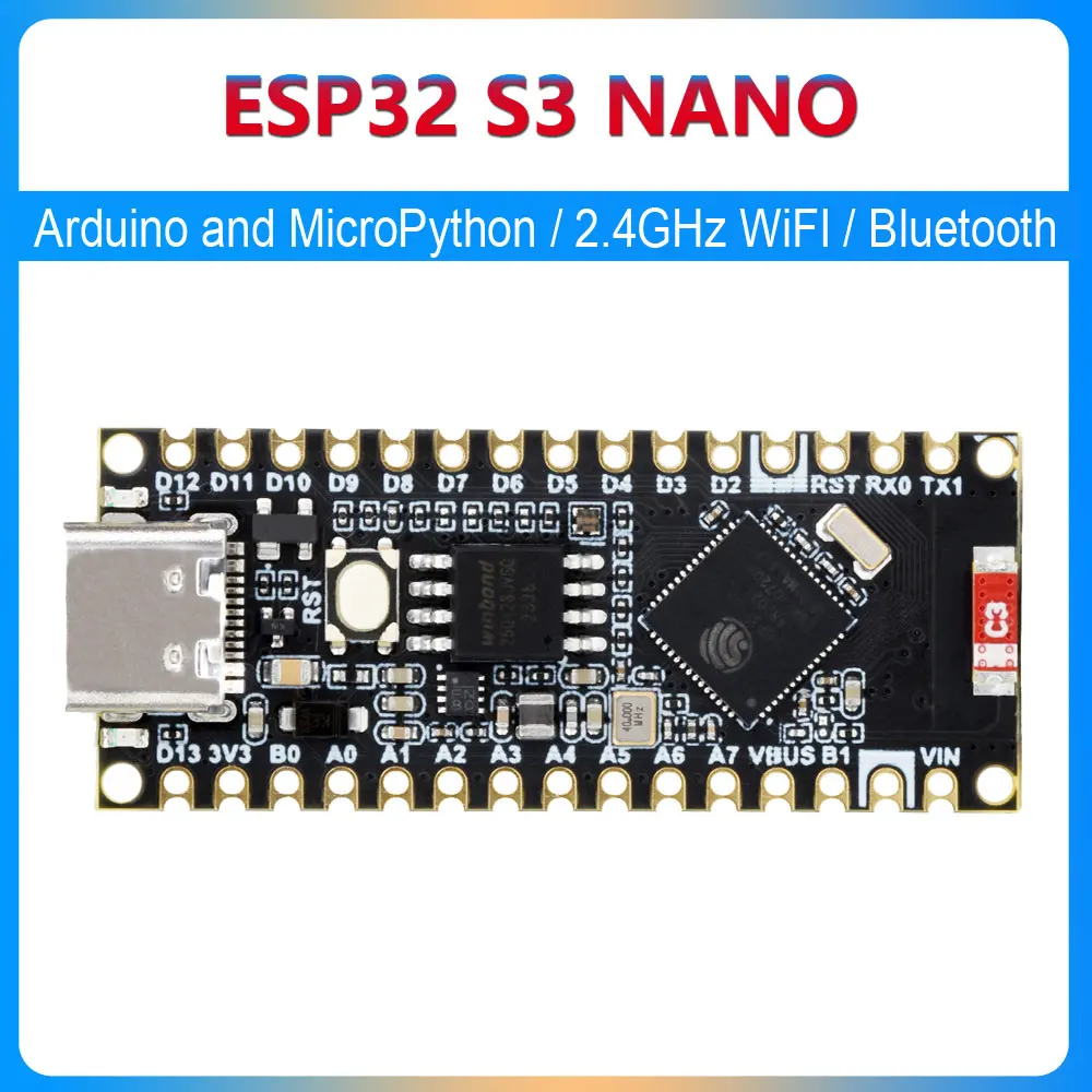 ESP32-S3 Nano ESP32-S3R8 banda de placa 2,4 GHz Wi-Fi y Bluetooth Internet de las cosas MicroPython compatible con Arduino Nano