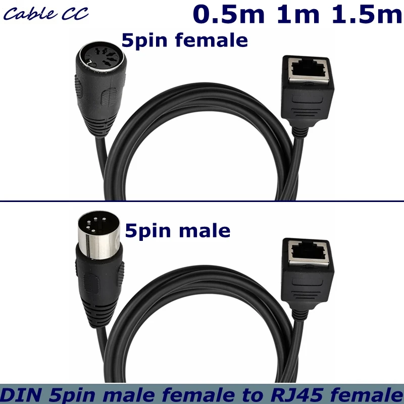 50cm grande DIN 5pin macho a hembra a RJ45 hembra 8p8c Cable de conexión de Audio MIDI a RJ45 Cable adaptador 50cm 100cm 150cm Cable