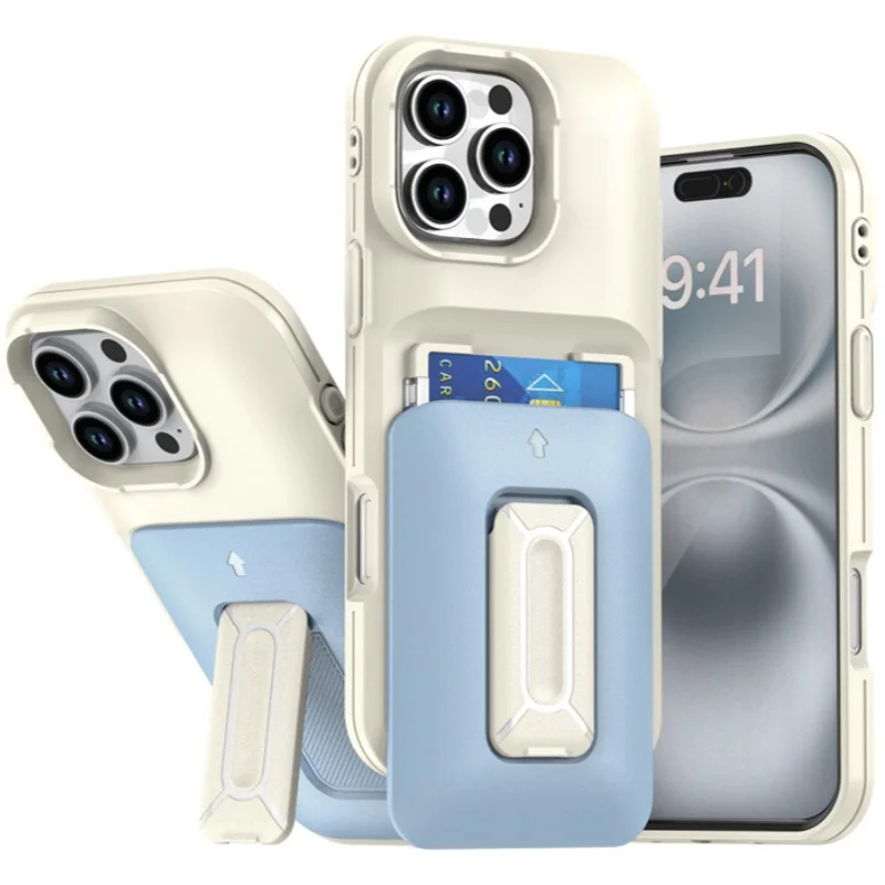 Funda de teléfono tipo billetera con tarjetero oculto a prueba de golpes para iPhone 16E 12 13 14 15 16 Pro Max Plus, funda con soporte mate con cordón - imagen 2