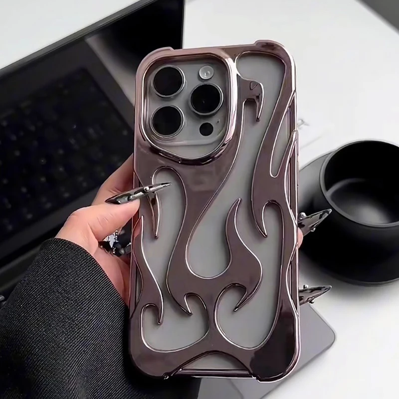Funda de teléfono con diseño de llama 3D hueco a la moda para iPhone 15 14 13 11 12 17 Air 16 Pro Max 15 Plus, funda trasera suave a prueba de golpes - imagen 5