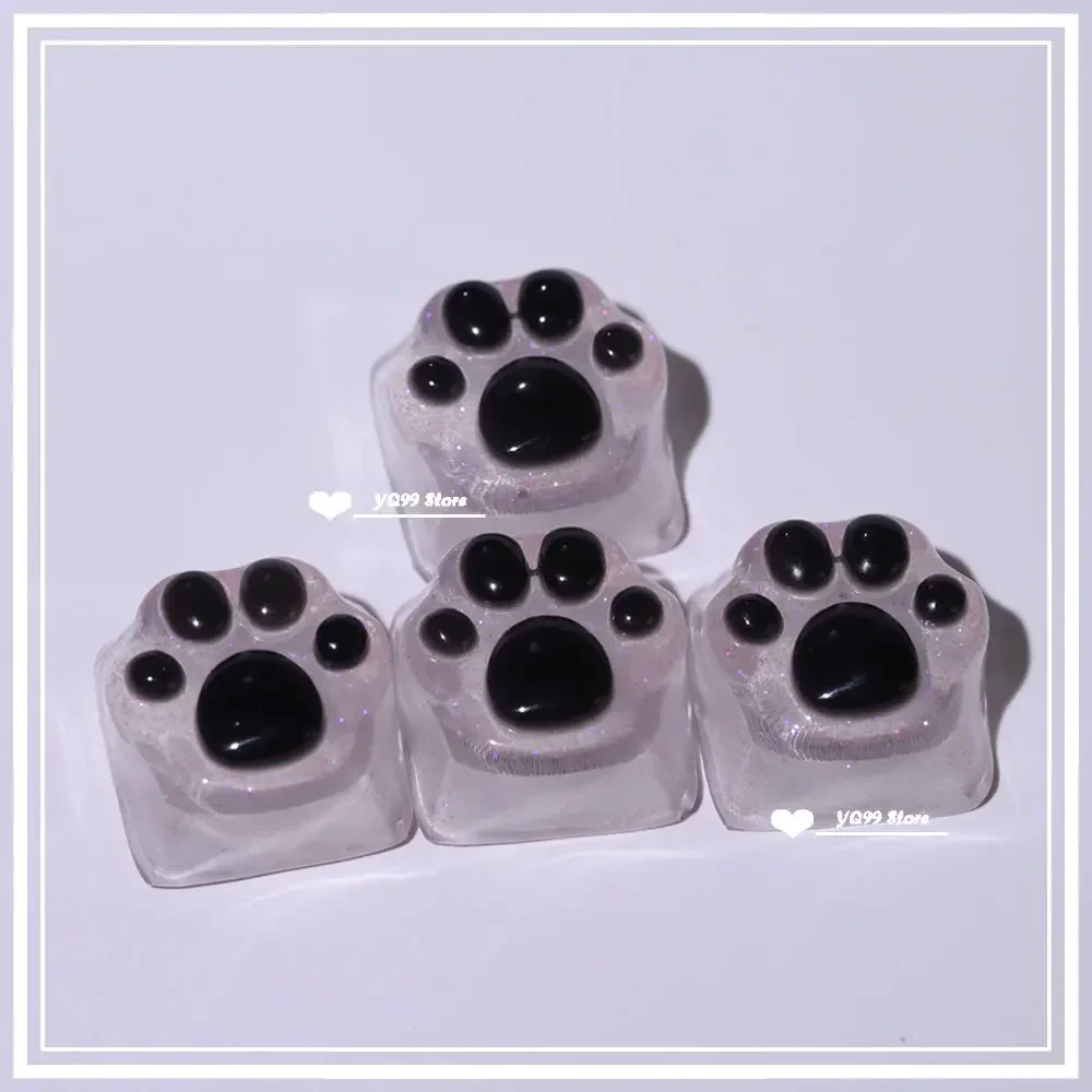 4 unids/set de teclas retroiluminadas de juegos rosas, tapa de tecla de pata de gato Kawaii para teclado mecánico DIY, tecla de cristal transparente personalizada - imagen 4