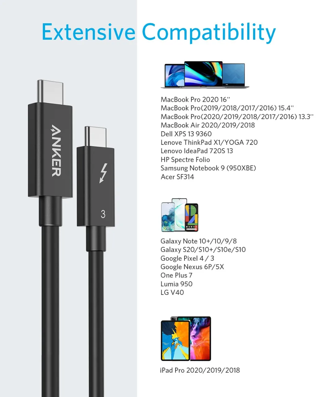 Anker Thunderbolt 3,0 Cable C a C 2,3 pies USB C admite carga de 100W Transferencia de datos de 40Gbps para iphone 15/15pro/14/14pro - imagen 5