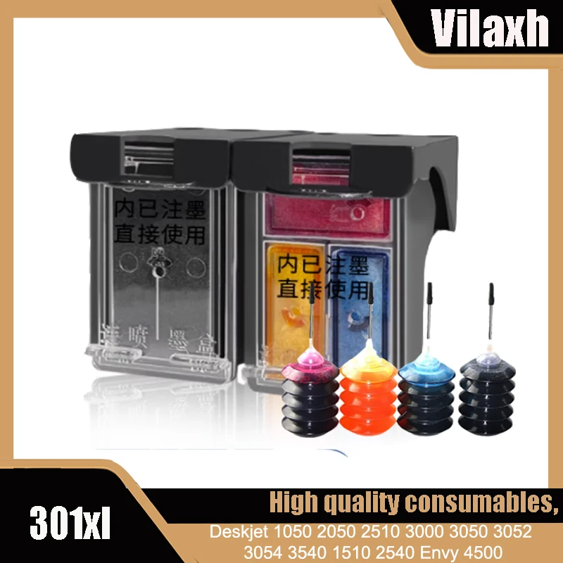 Cartucho de tinta recargable para HP 301xl 301 xl, para HP301 Deskjet 1050 2050 2510 3000 3050 3052 3054 3540 1510 2540 Envy 4500