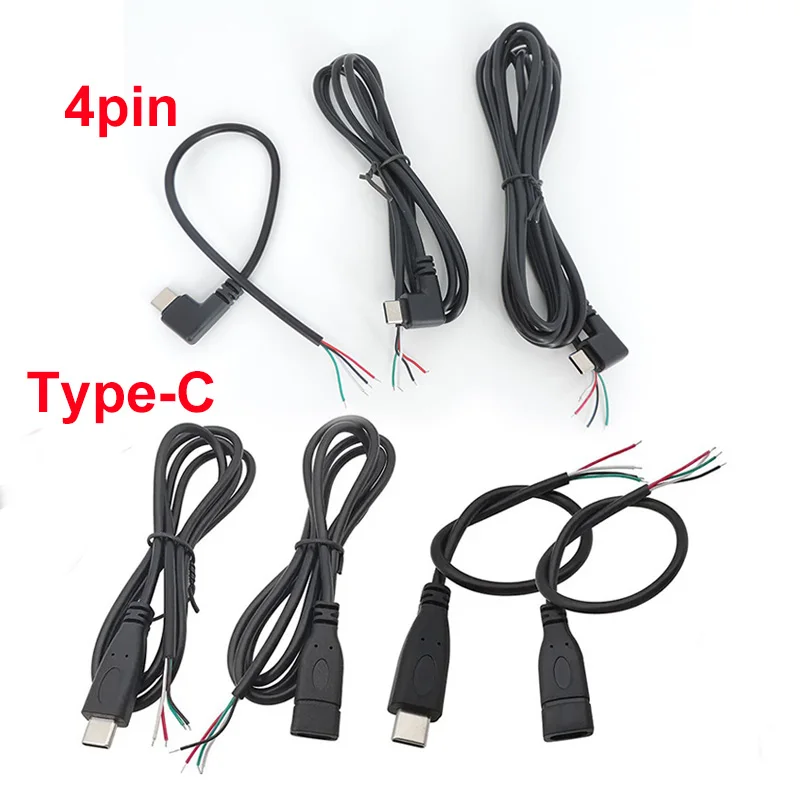 0,25 M 1M 2M USB tipo C macho hembra enchufe fuente de alimentación cargador de Cable 28awg 4 pines USB-C DIY Cable de reparación soldadura - imagen 3