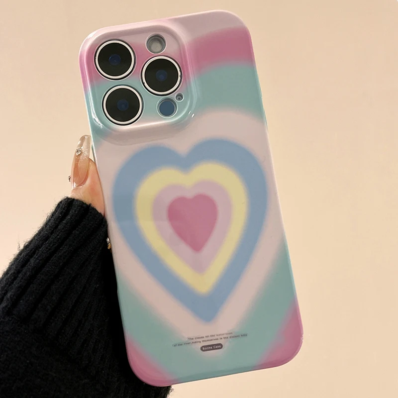 Funda de teléfono TPU con corazón de amor de Color degradado a la moda para iPhone 16 15 13 14 12 11 Pro Max 16 Plus carcasa trasera suave - imagen 3