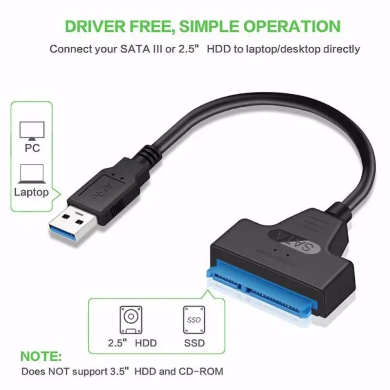 Cable USB 3,0 2,0 a SATA 3, adaptador Sata a USB 3,0 de hasta 6 Gbps, compatible con disco duro externo HDD SSD de 2,5 pulgadas, 22 pines Sata para PC - imagen 4