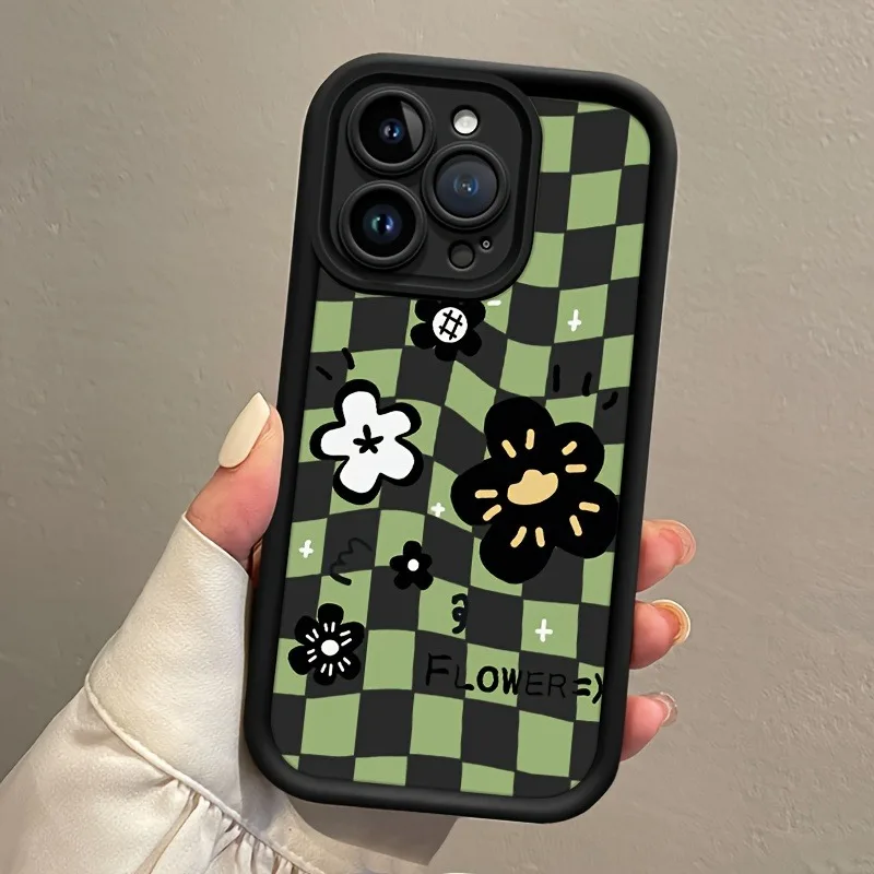 Funda de teléfono con correa colgante con estampado de rejilla de flores para iPhone 11 12 13 14 15 16 17 Pro Max 17 Air X XS XR 7 8 15 Plus 16E - imagen 4