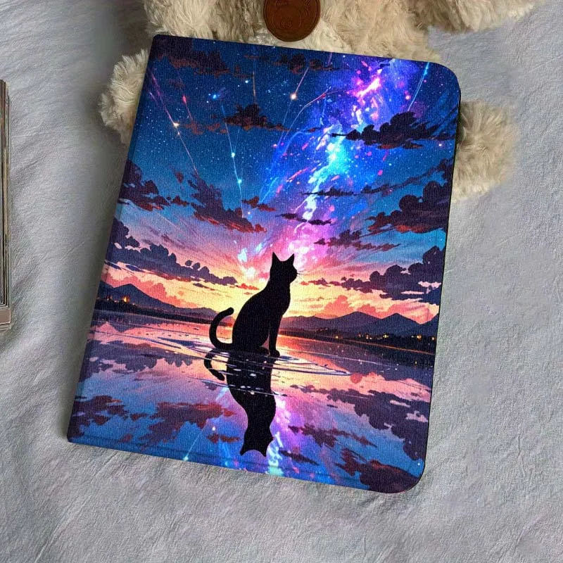 Funda plegable para tableta Samsung Galaxy Tab S9 S10 S6 S7 S8 FE Plus Lite pulgadas con dibujos de gato y puesta de sol - imagen 5