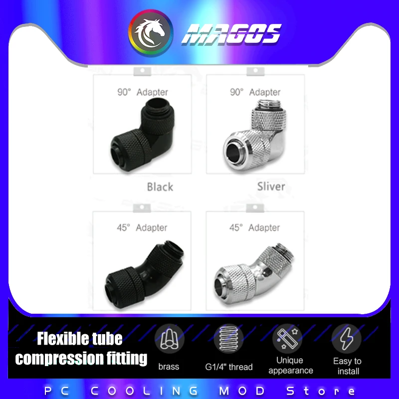 Conector Manguera Ángulo 45 9,5x+90 Grados 12,7MM Accesorio Compresión Tubería Flexible G1/4 3/8 Pulgadas Negro/Plateado - Vista principal del producto