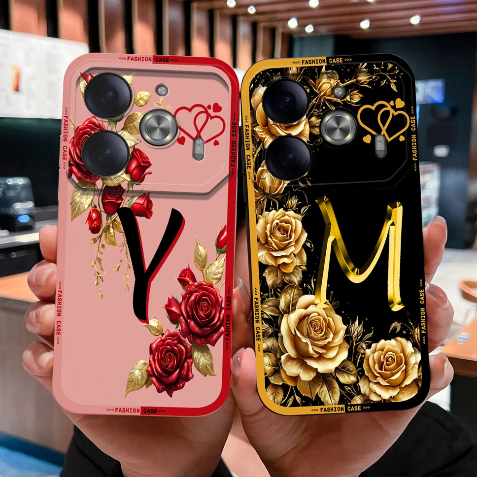 Para Tecno Pova 6 Pro 6 Neo 4G 5G Funda de teléfono suave silicona líquida romántica Rosa letras cubierta para Tecno Pova6 Funda de parachoques - imagen 2