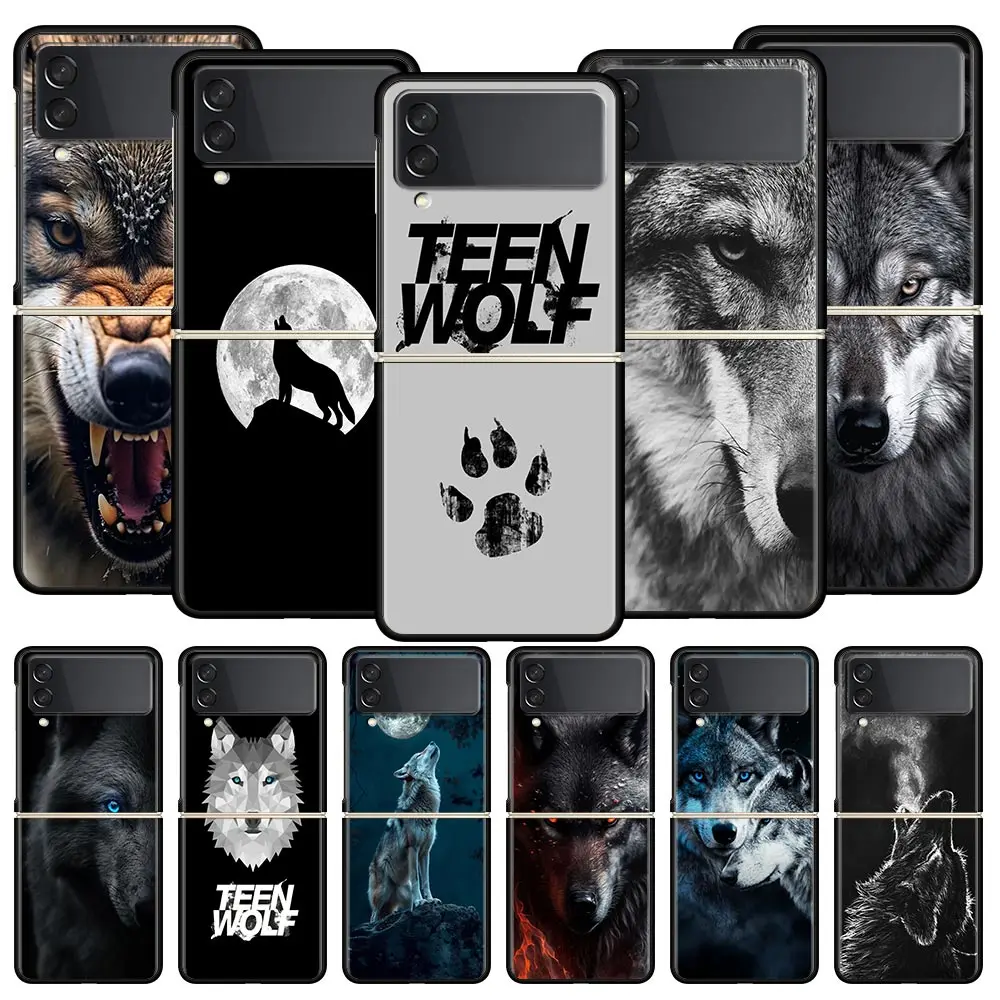 Funda de teléfono The Wolf para Samsung Galaxy Z Flip3 Flip4 Flip5 PC, carcasa parachoques para Z Flip 3 4 5, cubierta trasera plegable dura negra