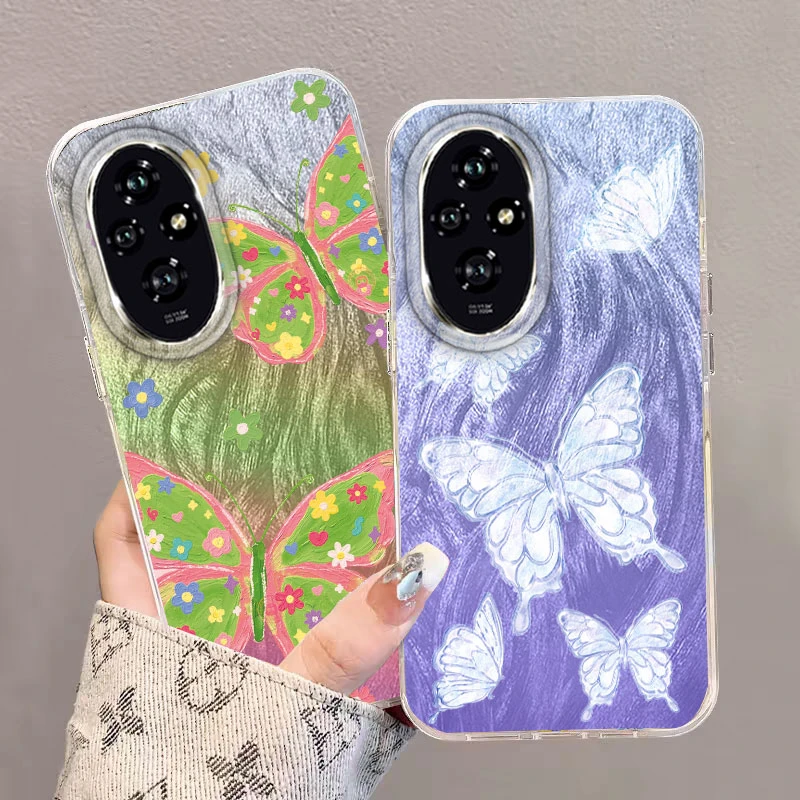 Para Honor 400 200 Lite Pro X9c X9a X8a 5G cubierta de teléfono Color degradado Rosa amor mariposa parachoques lujo láser plata cubierta dura - imagen 3