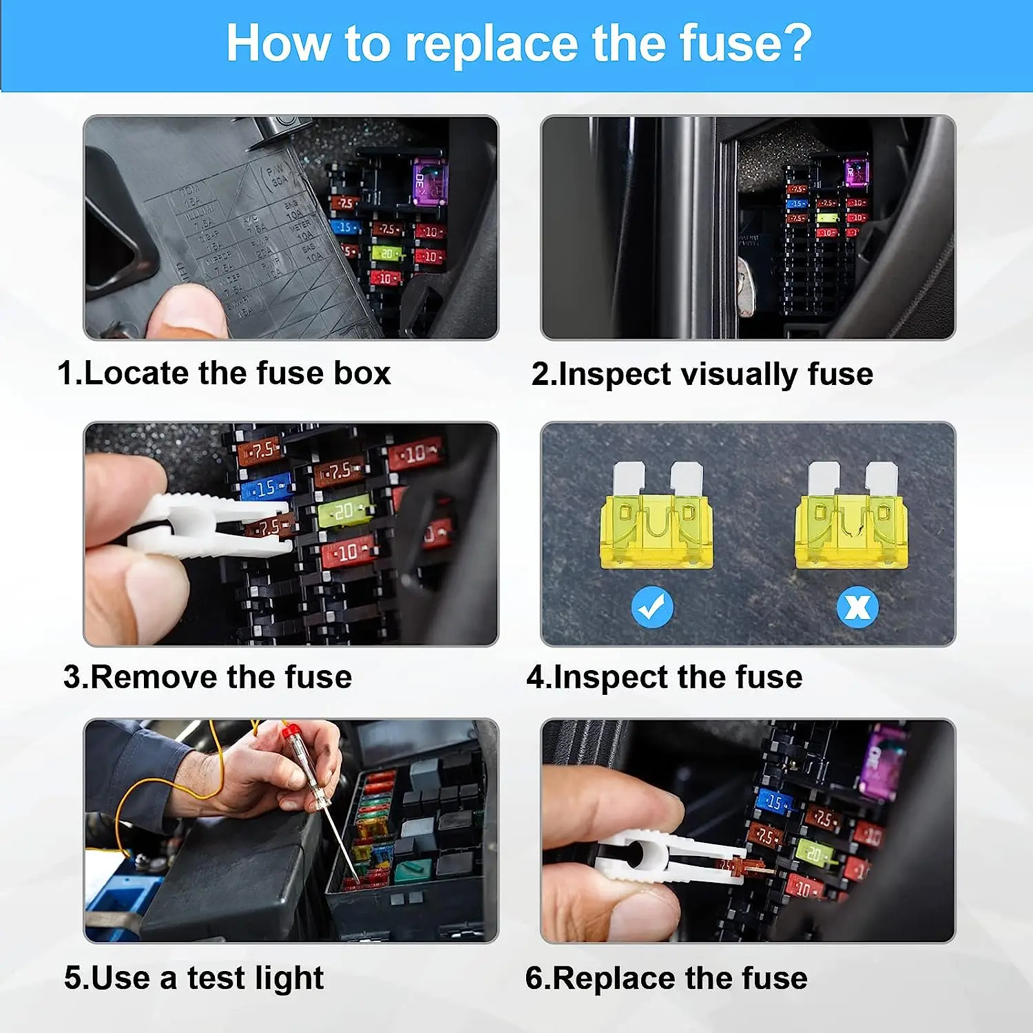 Kit surtido de fusibles de piezas para coche, Kit de 60 fusibles estándar automotrices, 60 microfusibles, extractor de fusibles, 180 - imagen 4