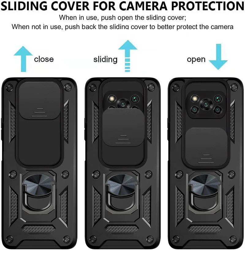 Funda protectora a prueba de golpes para cámara deslizante para Xiaomi Poco X3 Pro, soporte magnético para coche, funda protectora con anillo para Poko Little X 3 X3Pro NFC - imagen 4