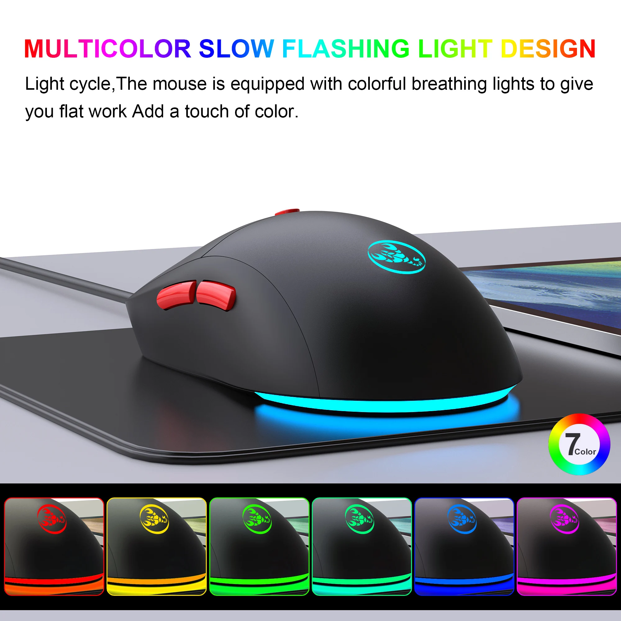 Ratón inalámbrico recargable por USB, Mouse ajustable de 2,4G, 3600dpi, 7 colores RGB, cómodo, para el hogar, oficina, ordenador portátil, Gamer - imagen 3