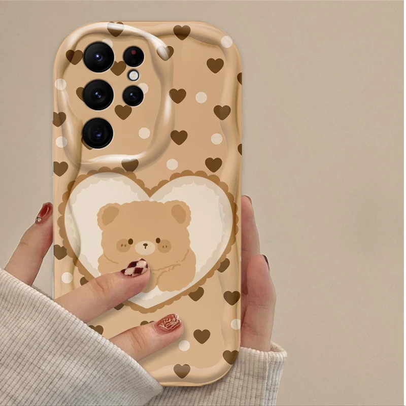 Encantadora funda de oso de café para Samsung Galaxy, S24 Ultra, S23, S22 Plus, S21, S20 FE, A25, A55, A35, A15, A16, A05, A05S, A06, silicona suave, Etui - imagen 4