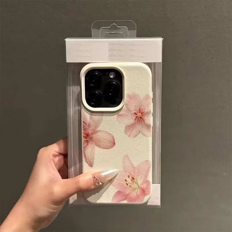 Funda de teléfono de piel sintética con patrón de lirio rojo para iPhone 11 12 13 14 15 16 17 Pro Max 16E 15 14 Plus X XR XS Max cubierta de TPU a prueba de golpes - imagen 5