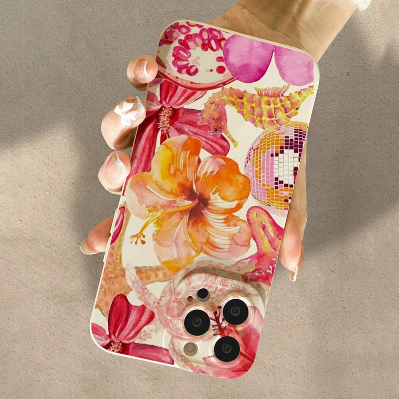Funda de teléfono minimalista con diseño de flor de hibisco rosa para iPhone 16 15 14 13 12 11 Pro Max XS X XR 7 8 Plus SE 2020 2022 16e - imagen 3