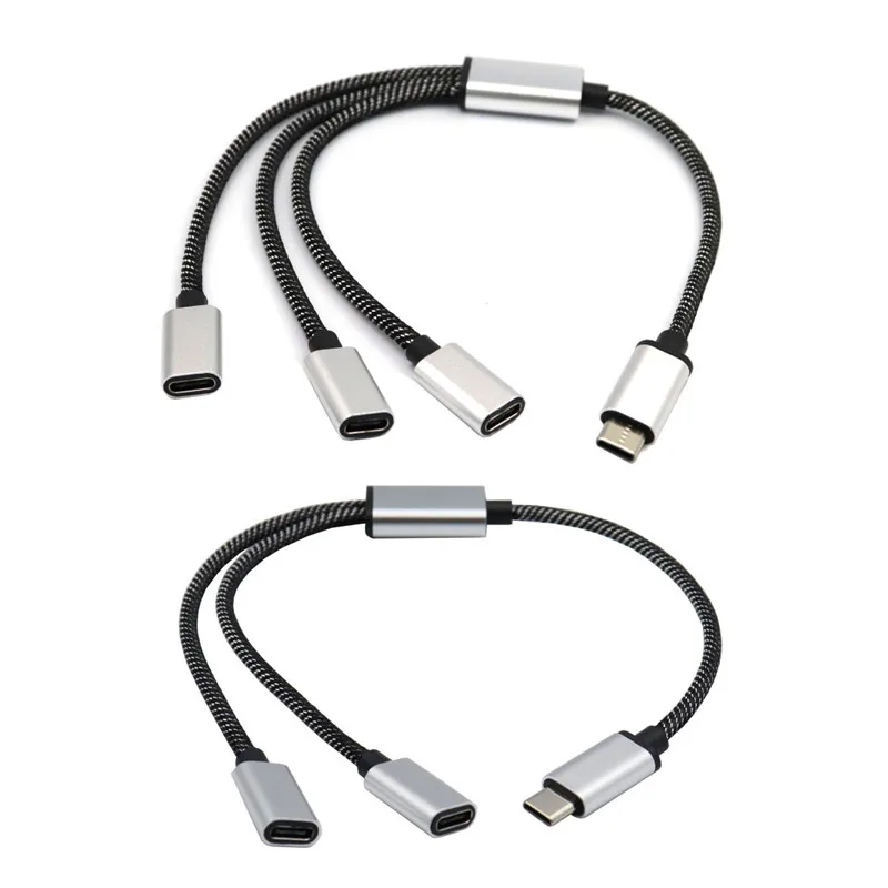 Convertidor de Cable de carga de datos tipo C, 1 enchufe macho a 2 Y 3 Enchufes hembra, Cable de extensión OTG tipo C, divisor Y adaptador de corriente