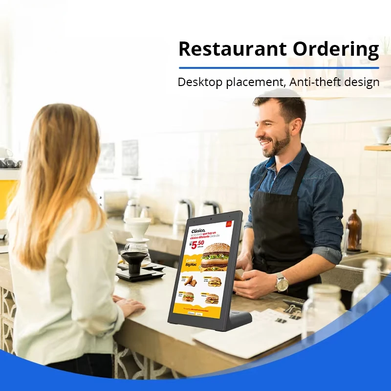 Tableta independiente con retrato en forma de L para escritorio, pantalla táctil Ips de 8 pulgadas, Terminal Pos, tableta para habitación de Hotel con puerto serie RJ45 - imagen 3