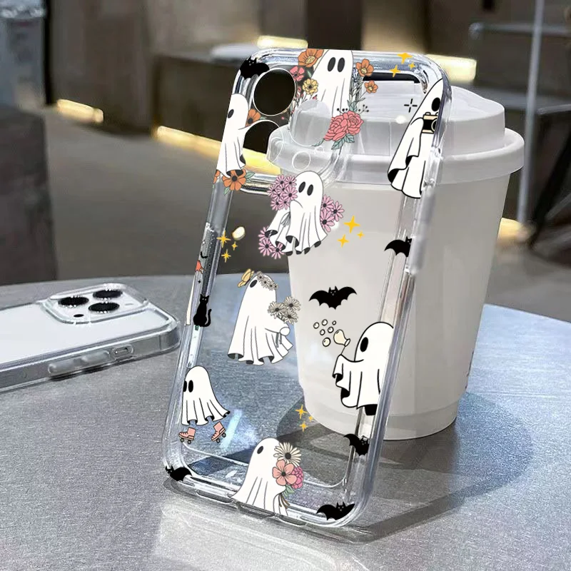 Funda de teléfono suave transparente con diseño de murciélago fantasma de calabaza de Halloween para iPhone 17 11 12 13 14 15 16 Pro Max 16 Plus 16E 17 Air Cover - imagen 2