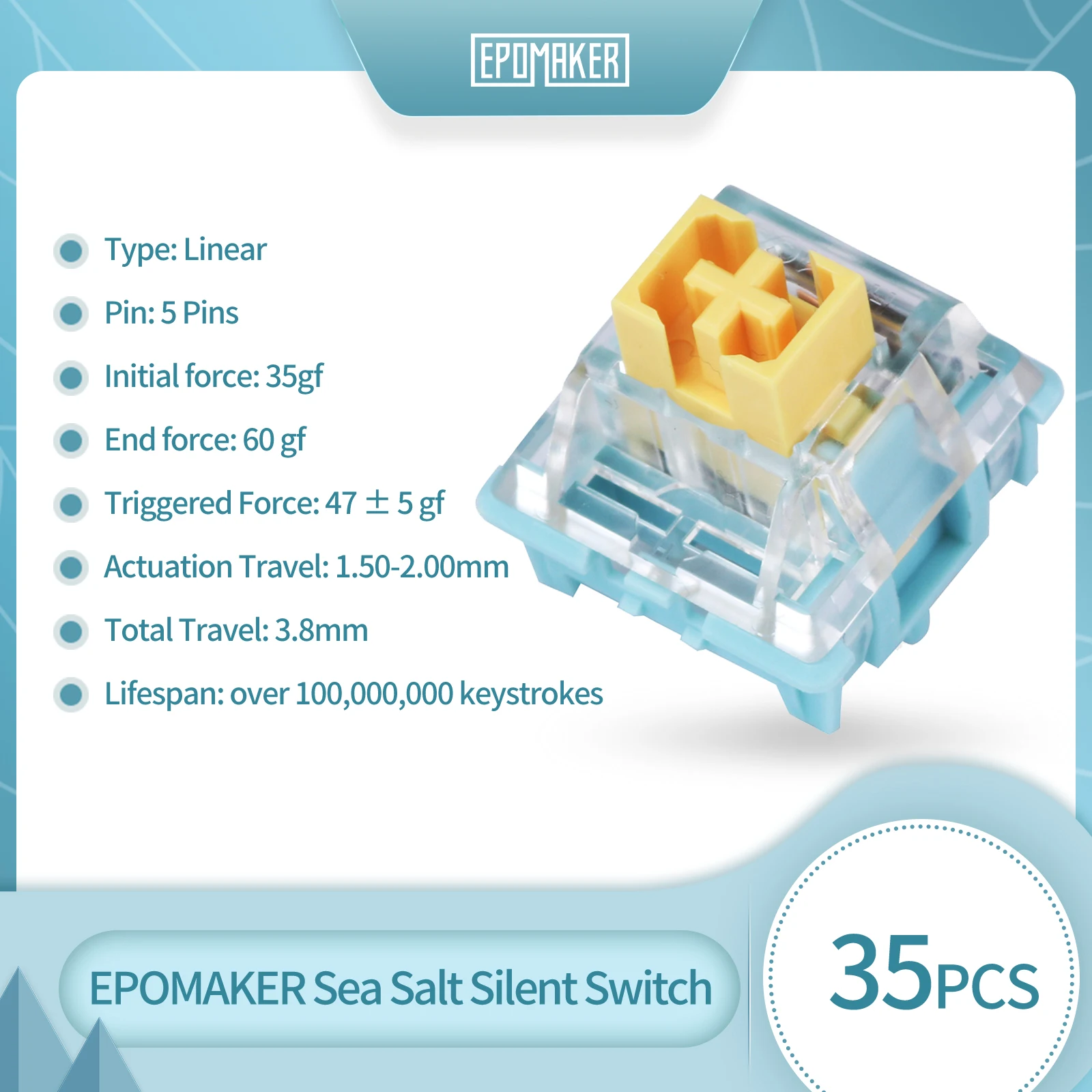 35 piezas EPOMAKER interruptores silenciosos de sal marina interruptor lineal prelubricado ranura LED 50g para personalizar teclado mecánico DIY - imagen 2