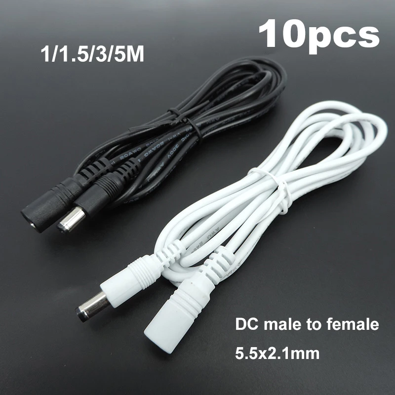 10x 22awg 3A DC macho a macho hembra adaptador de fuente de alimentación cable blanco negro enchufe 5,5x2,1mm cable conector 12V cables de extensión A07 - imagen 2