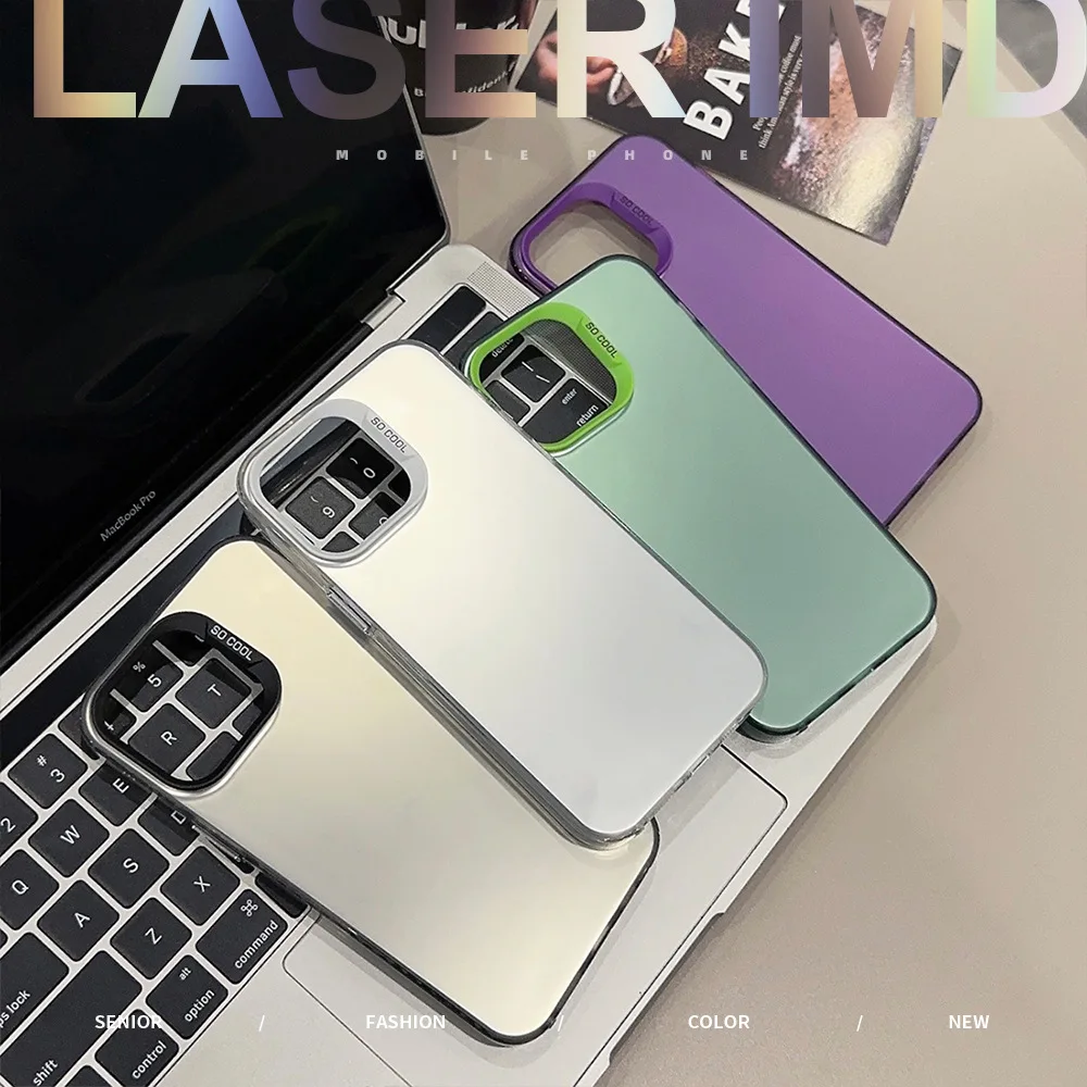 Funda de teléfono mate con láser de lujo para iPhone 16 15 Pro Max Plus 14 13 12 11 cubierta fresca de parachoques a prueba de golpes - imagen 2