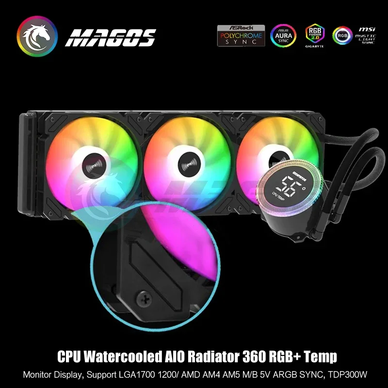 AIO-enfriador de CPU con Monitor de pantalla, ventilador RGB, disipador de calor líquido, radiador 360/1700/115X/1200/2011/AM5/AM4/AM3 AMD, 2066 + - imagen 5