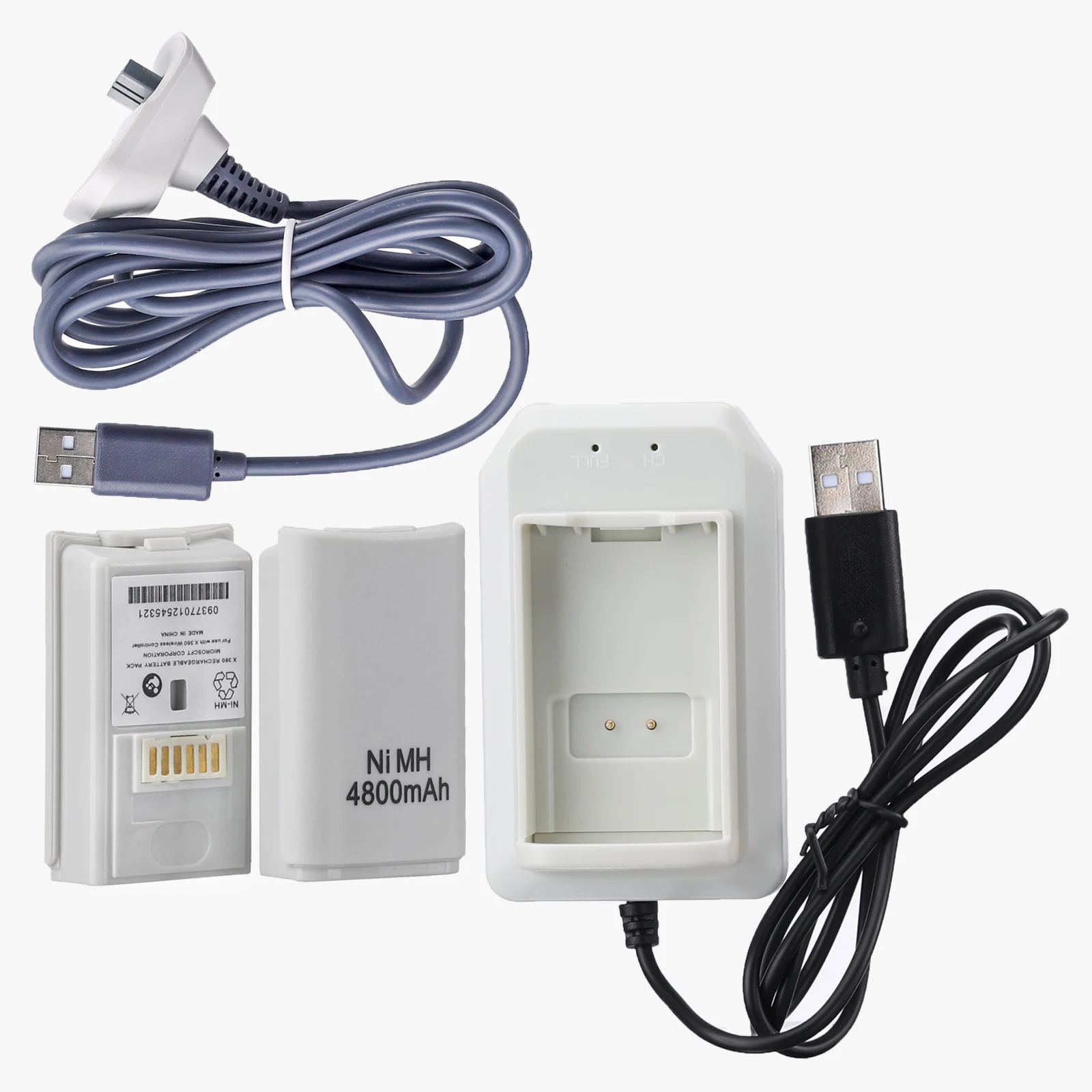 Batería recargable de 4800mAh con 1 Cable de carga + base de carga para mando inalámbrico Xbox 360, 2 uds. - imagen 3